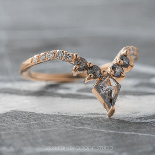 Round Rose Cut And Kite Diamond Wedding Ring, Cassiopeia Setting, 14K Rose Gold