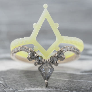 Round Rose Cut And Kite Diamond Wedding Ring, Cassiopeia Setting, 14K White Gold