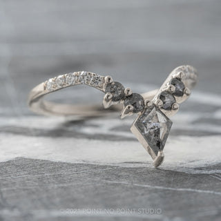 Round Rose Cut And Kite Diamond Wedding Ring, Cassiopeia Setting, 14K White Gold
