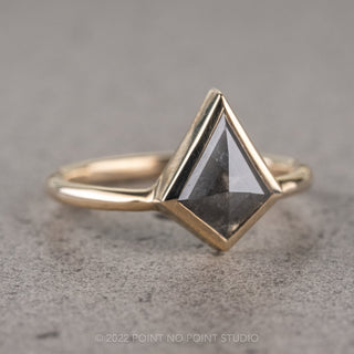 1.12 Carat Salt and Pepper Kite Diamond Engagement Ring, Bezel Jane Setting, 14k Yellow Gold