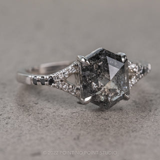 2.61 Carat Salt and Pepper Hexagon Diamond Engagement Ring, Evie Setting, 14k White Gold