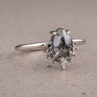 1.76 Carat Salt and Pepper Pear Diamond Engagement Ring, Ombre Ava Setting, 14K White Gold