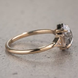 1.38 Carat Salt and Pepper Hexagon Diamond Engagement Ring, Azalea Setting, 14K Yellow Gold