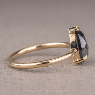 1.51 Carat Black Pear Diamond Engagement Ring, Jane Setting, 14k Yellow Gold