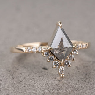 1.16 Carat Salt and Pepper Kite Diamond Engagement Ring, Avaline Setting, 14k Yellow Gold