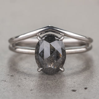 2.64 Carat Black Oval Diamond Engagement Ring, Jane Setting, 14k White Gold