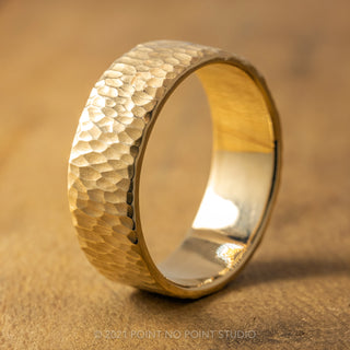 8mm 14k Yellow Gold Leopard Print Hammered Mens Wedding Band
