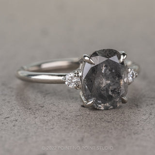 2.45 Carat Black Speckled Oval Diamond Engagement Ring, Zoe Setting, 14k White Gold