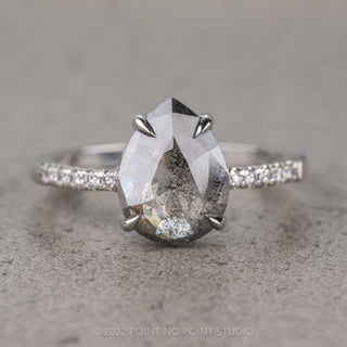 2.54 Carat Salt and Pepper Pear Diamond Engagement Ring, Jules Setting, 14K White Gold
