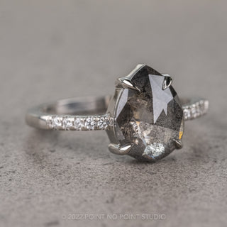 2.54 Carat Salt and Pepper Pear Diamond Engagement Ring, Jules Setting, 14K White Gold