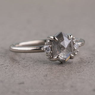 2.14 Carat Salt and Pepper Hexagon Diamond Engagement Ring, Charlotte Setting, 14k White Gold
