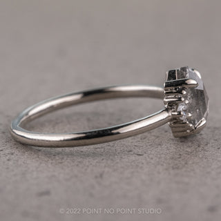 2.14 Carat Salt and Pepper Hexagon Diamond Engagement Ring, Charlotte Setting, 14k White Gold