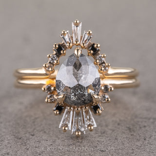 2.18 Carat Salt and Pepper Pear Diamond Engagement Ring, Ombre Wren Setting, 14K Yellow Gold