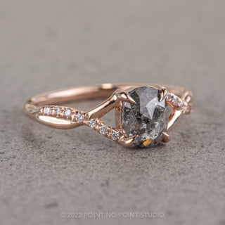 1.62 Carat Salt and Pepper Oval Diamond Engagement Ring, Wisteria Setting, 14K Rose Gold