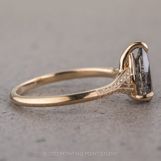 1.48 Carat Black Speckled Pear Diamond Engagement Ring, Mackenzie Setting, 14K Yellow Gold