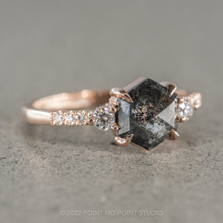 1.87 Carat Black Speckled Hexagon Diamond Engagement Ring, Eliza Setting, 14K Rose Gold