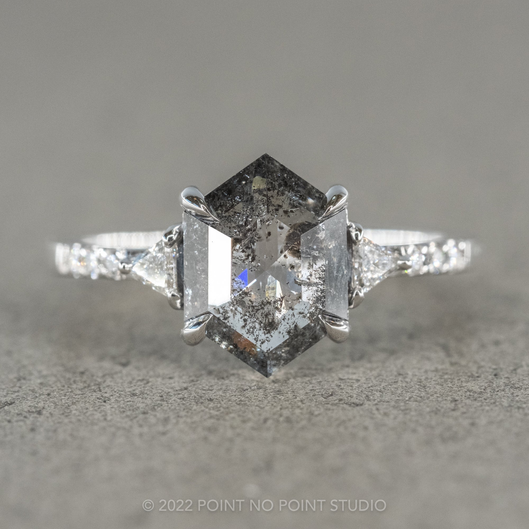 Black Speckled Diamond Engagement Ring, Point No Point Studio