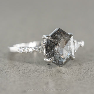 1.33 Carat Black Speckled Hexagon Diamond Engagement Ring, Eliza Setting, Platinum