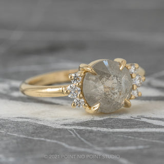 1.98 Carat Salt and Pepper Round Diamond Engagement Ring, Charlotte Setting, 14K Yellow Gold