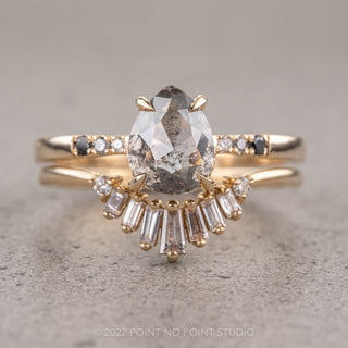 1.37 Carat Salt and Pepper Pear Diamond Engagement Ring, Ombre Tapered Jules Setting, 14K Yellow Gold