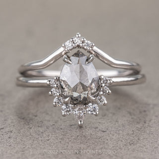 1.67 Carat Salt and Pepper Pear Diamond Engagement Ring, Ava Setting, 14K White Gold