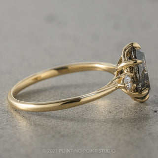 2.42 Carat Salt and Pepper Oval Diamond Engagement Ring, Madison Setting, 14k Yellow Gold