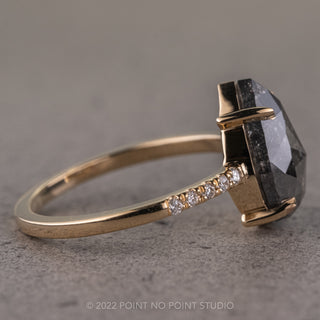 4.18 Carat Salt and Pepper Pear Diamond Engagement Ring, Jules Setting, 14K Yellow Gold