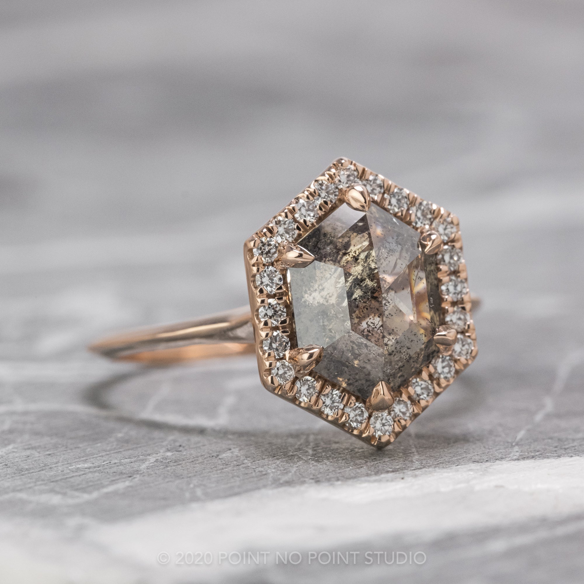 Salt Pepper Hexagon Diamond Engagement Ring – Point No Point Studio