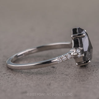 2.05 Carat Black Speckled Pear Diamond Engagement Ring, Eliza Setting, 14K White Gold