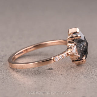 2.59 Carat Salt and Pepper Hexagon Diamond Engagement Ring, Eliza Setting, 14K Rose Gold