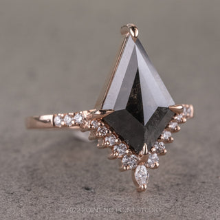1.67 Carat Black Speckled Kite Diamond Engagement Ring, Avaline Setting, 14k Rose Gold