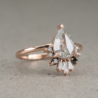 1.09 Carat Icy Salt and Pepper Pear Diamond Engagement Ring, Ombre Wren Setting, 14K Rose Gold
