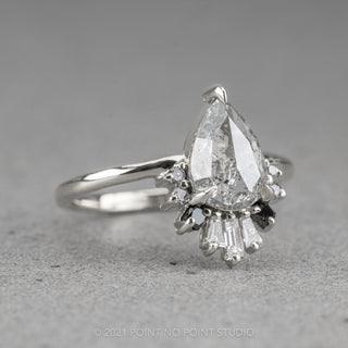 1.09 Carat Icy Salt and Pepper Pear Diamond Engagement Ring, Ombre Wren Setting, 14K White Gold