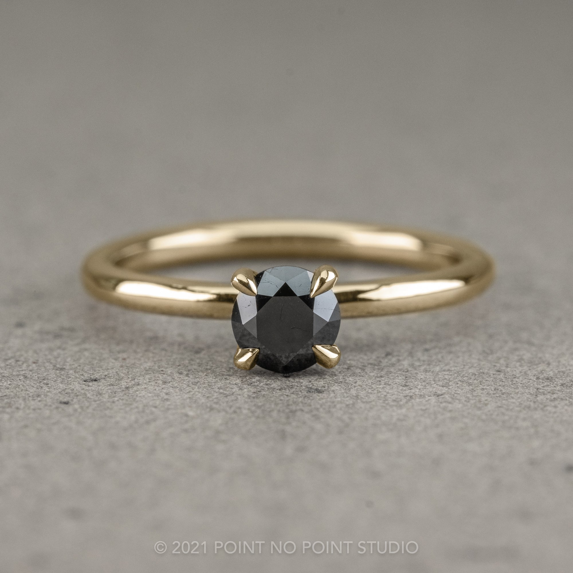 Round Brilliant Cut Black Diamond Engagement Ring – Point No Point