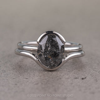 2.79 Carat Black Speckled Oval Diamond Engagement Ring, Shay Setting, Platinum