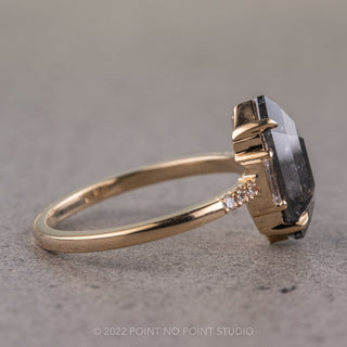 2.96 Carat Salt and Pepper Hexagon Diamond Engagement Ring, Eliza Setting, 14K Yellow Gold