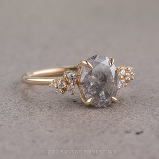 2.23 Carat Salt and Pepper Oval Diamond Engagement Ring, Aspen Setting, 14K Yellow Gold