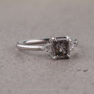 1.92 Carat Salt and Pepper Emerald Diamond Engagement Ring, Betty Setting, 14K White Gold