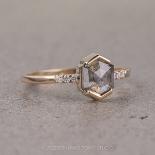 1.76 Carat Black Speckled Hexagon Diamond Engagement Ring, Jules Setting, 14K Yellow Gold