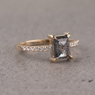 1.25 Carat Black Speckled Rectangle Cut Diamond Engagement Ring, Jules Setting, 14K Yellow Gold