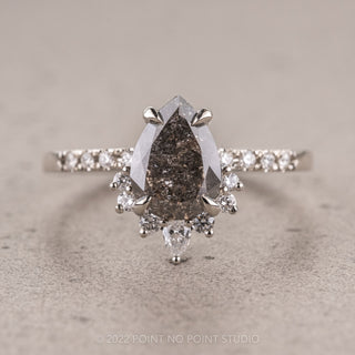 1.70tcw Salt and Pepper Brilliant Cut Pear Diamond Engagement Ring, Avaline Setting, Platinum