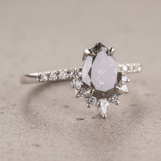 1.60 Carat Black Speckled Pear Diamond Engagement Ring, Avaline Setting, Platinum