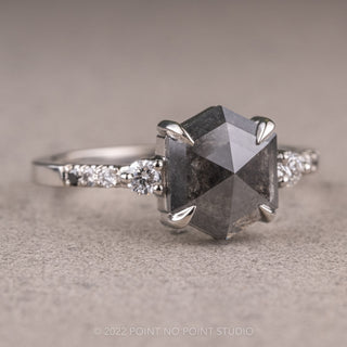 2.68 Carat Black Speckled Hexagon Diamond Engagement Ring, Ombre Eliza Setting, Platinum