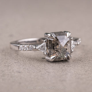 1.95 Carat Salt and Pepper Emerald Diamond Engagement Ring, Eliza Setting, 14K White Gold
