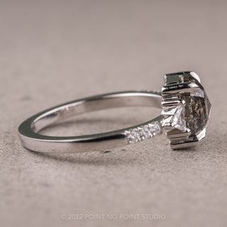 1.95 Carat Salt and Pepper Emerald Diamond Engagement Ring, Eliza Setting, 14K White Gold