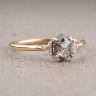 1.16 Carat Salt and Pepper Hexagon Diamond Engagement Ring, Zoe Setting, 14K Yellow Gold