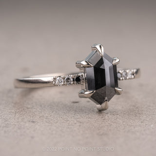 1.19 Carat Black Hexagon Diamond Engagement Ring, Ombre Jules Setting, 14k White Gold