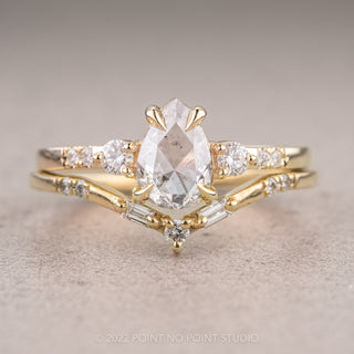 1.15 Carat Salt and Pepper Pear Diamond Engagement Ring, Eliza Setting, 14K Yellow Gold