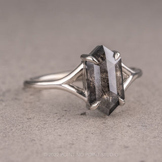 1.93 Carat Salt and Pepper Hexagon Diamond Engagement Ring, Split Shank Jane, Platinum