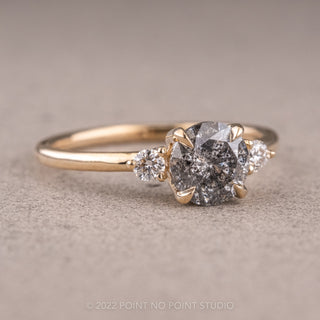 1.34 Carat Salt and Pepper Round Diamond Engagement Ring, Zoe Setting, 14K Yellow Gold